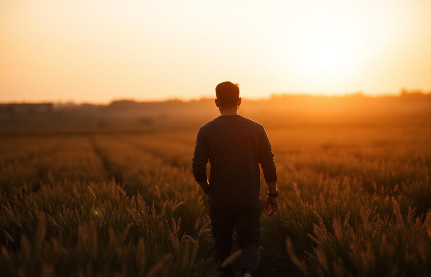 A man walking through golden light — hope on the horizon